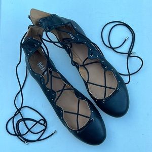 Women's MIA Shoe Sandals Lace Up Soft Black Ballet Flat Model Benni. Size 10.